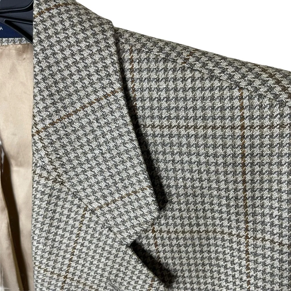 Ralph Ralph Lauren Blazer Men’s 42R Beige Silk Wool Blend Houndstooth Two Button